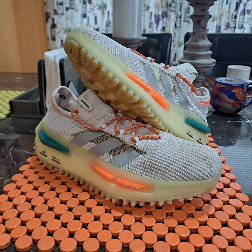 Adidas NMD_S1 White Blue Boost (FZ5707)  Size 11.5 Running Shoes Preowed